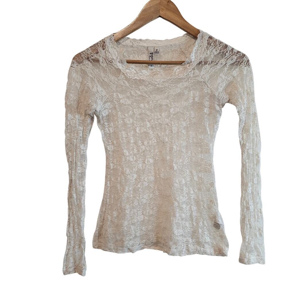 Y2K Mudd Lace Blouse Womens Sm White Glam Whimsygoth Fairy Romantic Retro Sheer